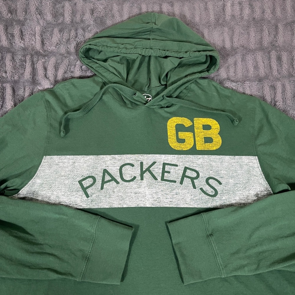 47 Brand Green Bay Packers NFL Hooded Long Sleeve T-Shirt XL Green Cotton